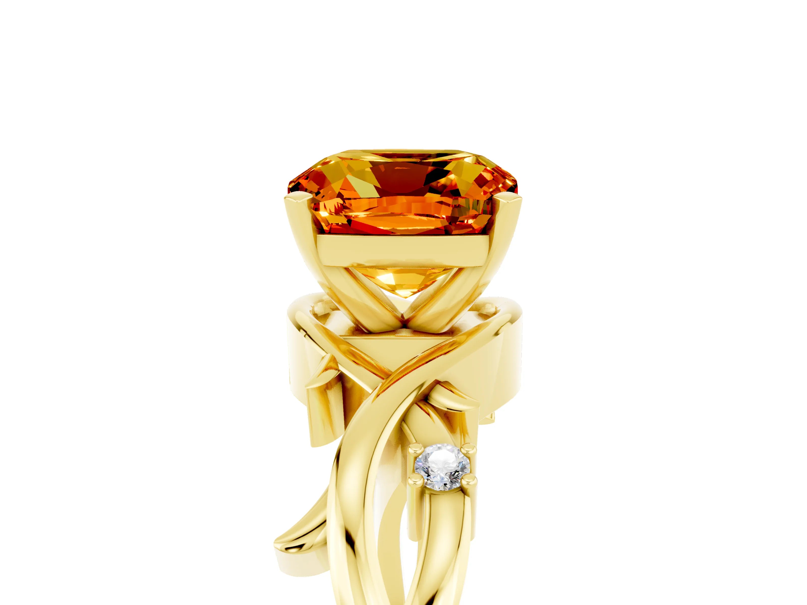 Yellow gold Cushion Cut Citrine Solitaire Ring with Twisted Band and Prong Setting_5