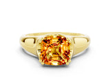 Yellow gold Cushion Cut Citrine Solitaire Ring with Wide Band and Prong Setting