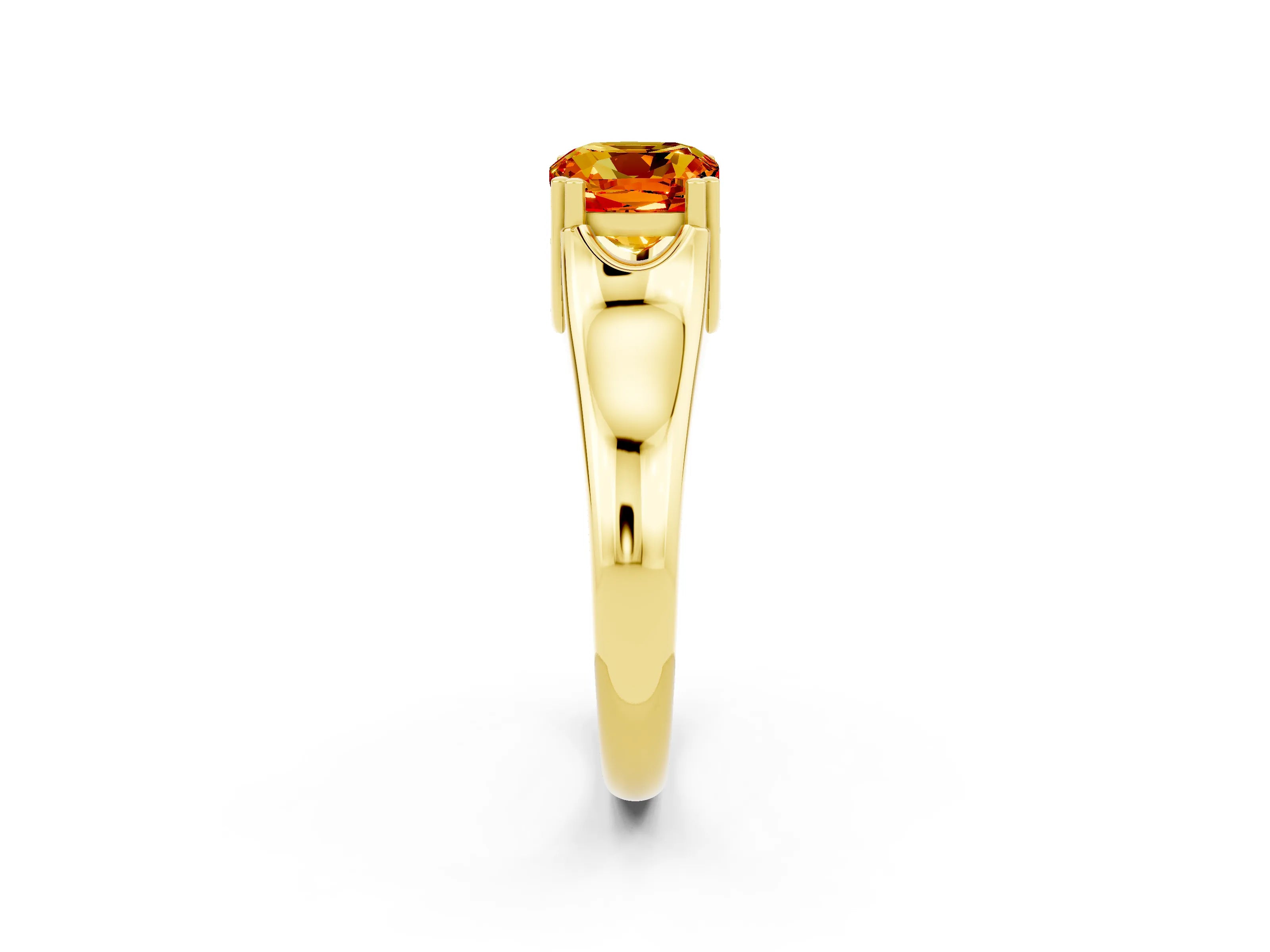 Yellow gold Cushion Cut Citrine Solitaire Ring with Wide Band and Prong Setting_2