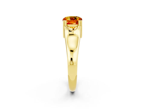 Yellow gold Cushion Cut Citrine Solitaire Ring with Wide Band and Prong Setting_2