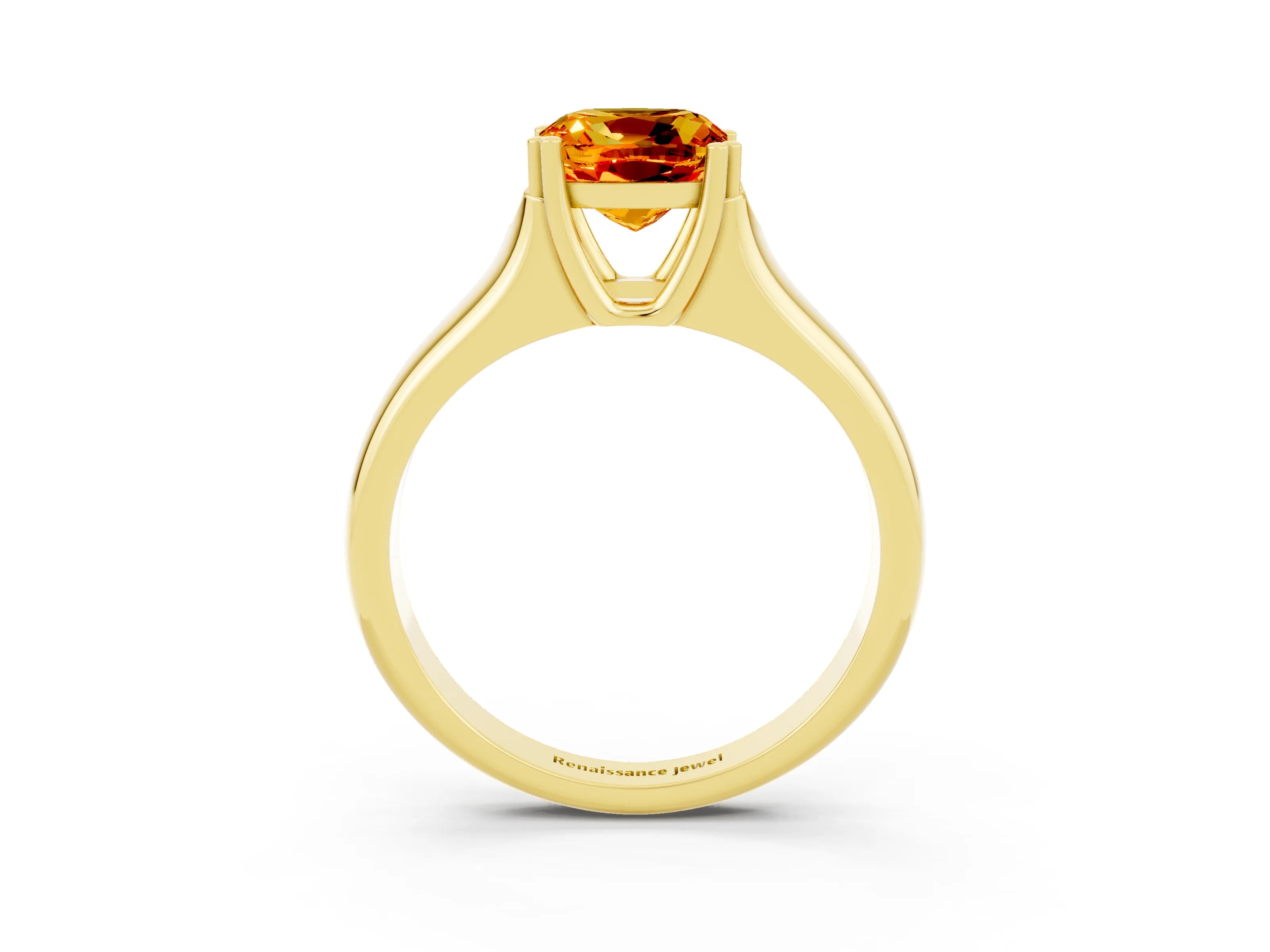Yellow gold Cushion Cut Citrine Solitaire Ring with Wide Band and Prong Setting_3