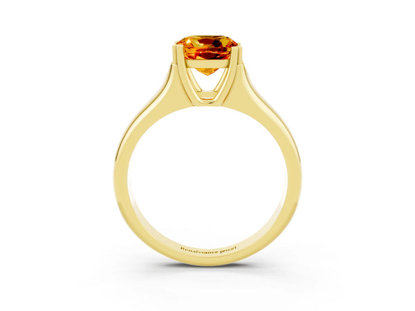 Yellow gold Cushion Cut Citrine Solitaire Ring with Wide Band and Prong Setting