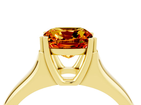 Yellow gold Cushion Cut Citrine Solitaire Ring with Wide Band and Prong Setting_4
