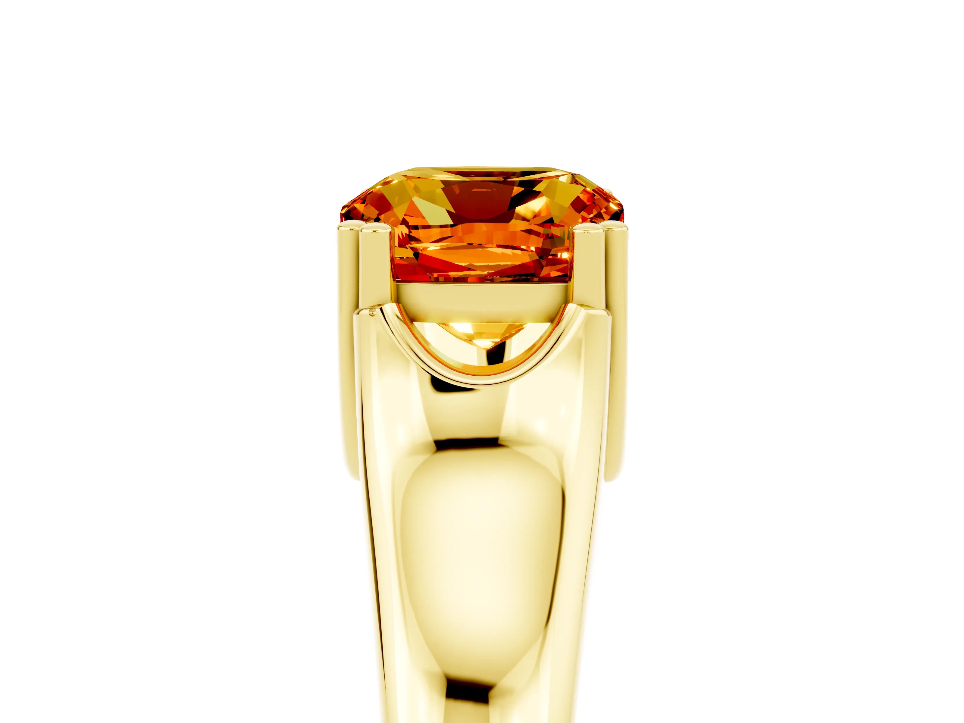 Yellow gold Cushion Cut Citrine Solitaire Ring with Wide Band and Prong Setting_5