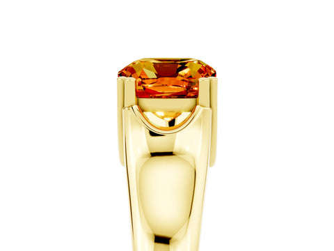 Yellow gold Cushion Cut Citrine Solitaire Ring with Wide Band and Prong Setting_5
