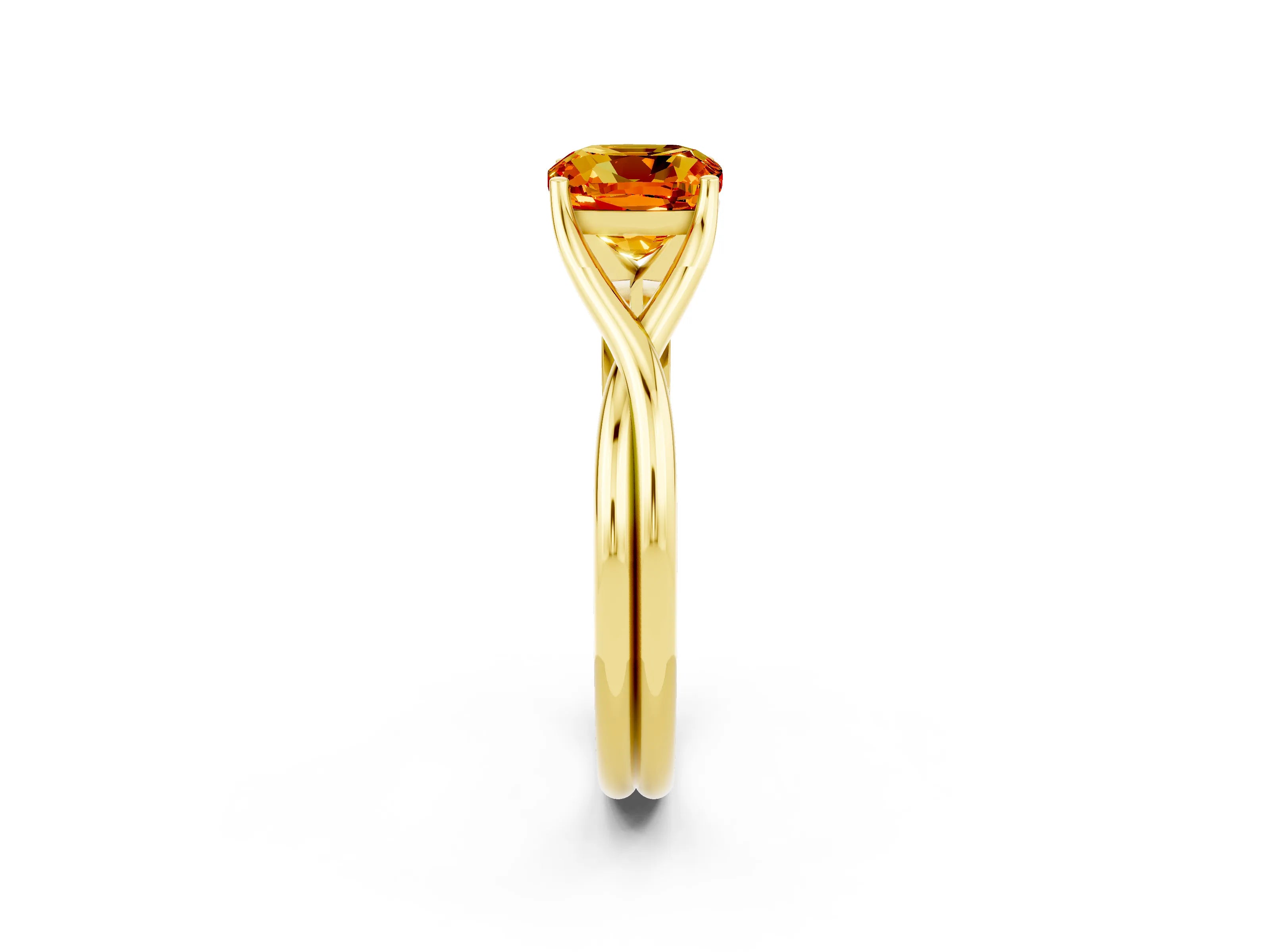 Yellow gold Cushion Cut Citrine Solitaire Twist Band Prong Setting Ring_50