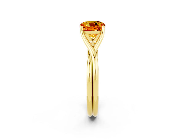 Yellow gold Cushion Cut Citrine Solitaire Twist Band Prong Setting Ring