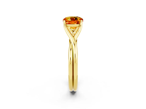 Yellow gold Cushion Cut Citrine Solitaire Twist Band Prong Setting Ring_50