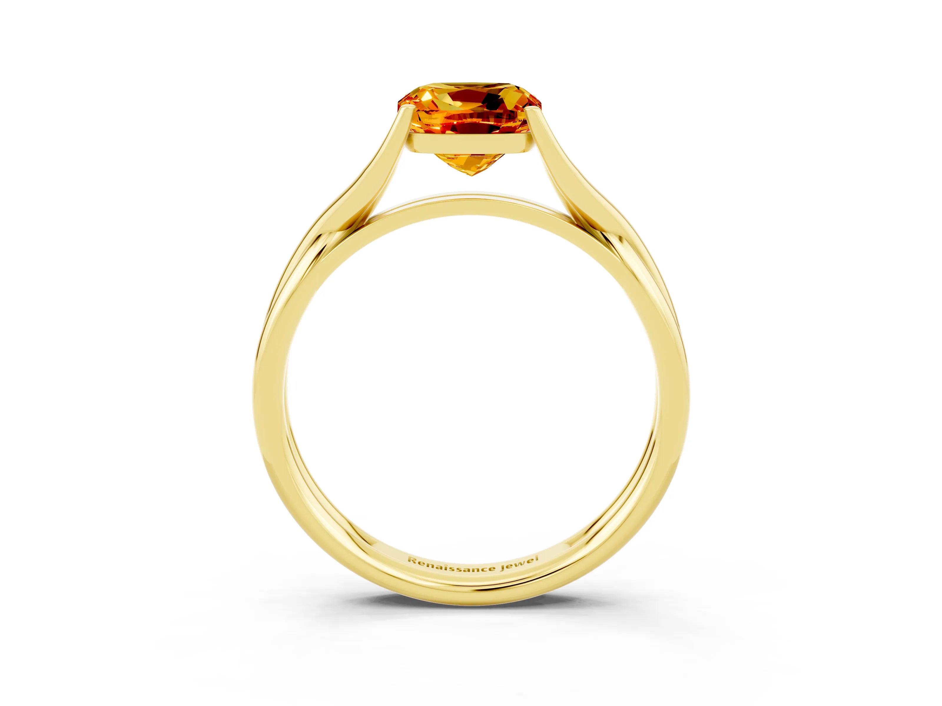 Yellow gold Cushion Cut Citrine Solitaire Twist Band Prong Setting Ring_51