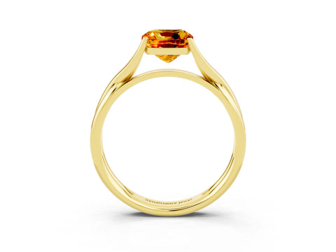Yellow gold Cushion Cut Citrine Solitaire Twist Band Prong Setting Ring_51