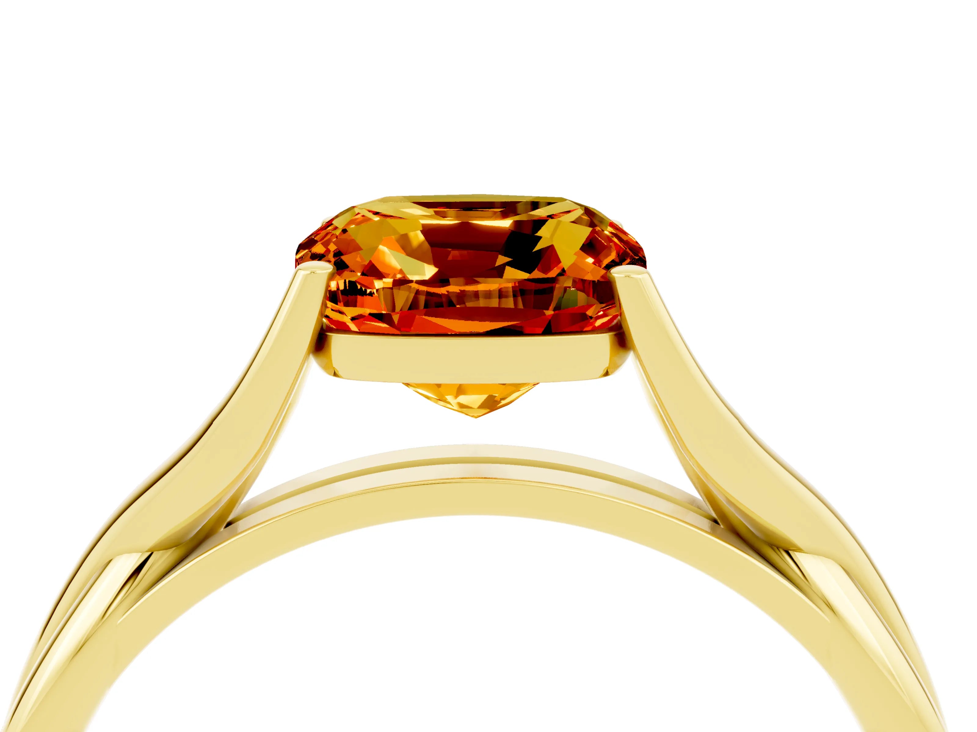 Yellow gold Cushion Cut Citrine Solitaire Twist Band Prong Setting Ring_52