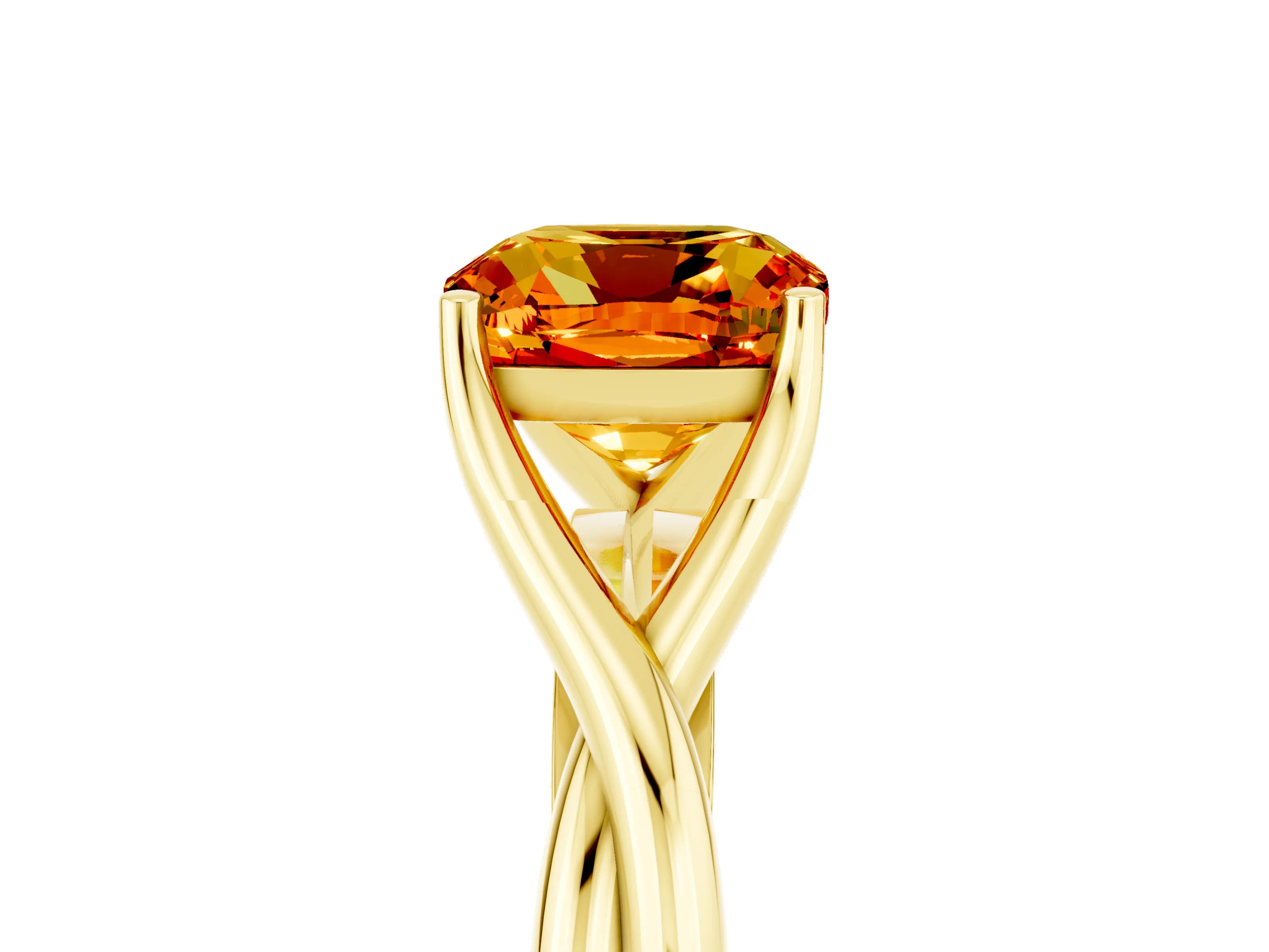 Yellow gold Cushion Cut Citrine Solitaire Twist Band Prong Setting Ring_53
