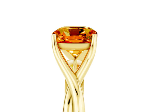 Yellow gold Cushion Cut Citrine Solitaire Twist Band Prong Setting Ring_53