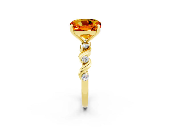 Yellow gold Cushion Cut Citrine Solitaire Twisted Band with Round  Accents and Prong Setting