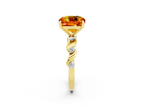 Yellow gold Cushion Cut Citrine Solitaire Twisted Band with Round  Accents and Prong Setting_14