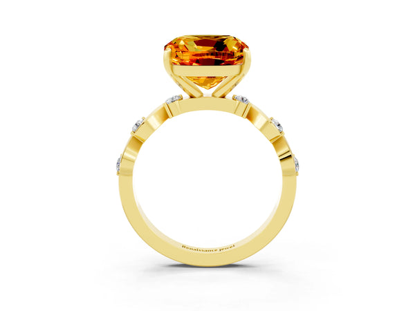 Yellow gold Cushion Cut Citrine Solitaire Twisted Band with Round  Accents and Prong Setting