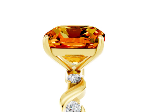 Yellow gold Cushion Cut Citrine Solitaire Twisted Band with Round  Accents and Prong Setting_17