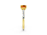 Yellow gold Cushion Cut Citrine Solitaire with Side Baguettes and Channel Set Band_2
