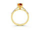 Yellow gold Cushion Cut Citrine Solitaire with Side Baguettes and Channel Set Band_3