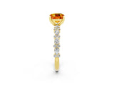 Yellow gold Cushion Cut Citrine Solitaire with Side Stones, Pave Band, Four-Prong Setting_38