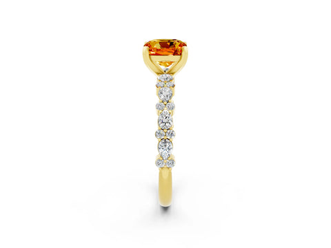 Yellow gold Cushion Cut Citrine Solitaire with Side Stones, Pave Band, Four-Prong Setting_38