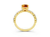 Yellow gold Cushion Cut Citrine Solitaire with Side Stones, Pave Band, Four-Prong Setting_39