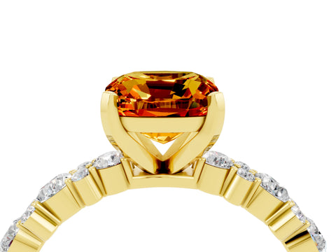Yellow gold Cushion Cut Citrine Solitaire with Side Stones, Pave Band, Four-Prong Setting_40