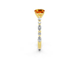 Yellow gold Cushion Cut Citrine Solitaire with Side Stones on a Pavé Band and Four-Prong Setting_2