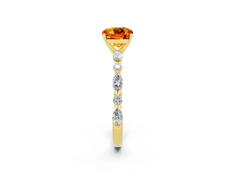 Yellow gold Cushion Cut Citrine Solitaire with Side Stones on a Pavé Band and Four-Prong Setting_2