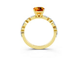 Yellow gold Cushion Cut Citrine Solitaire with Side Stones on a Pavé Band and Four-Prong Setting_3