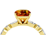 Yellow gold Cushion Cut Citrine Solitaire with Side Stones on a Pavé Band and Four-Prong Setting_4