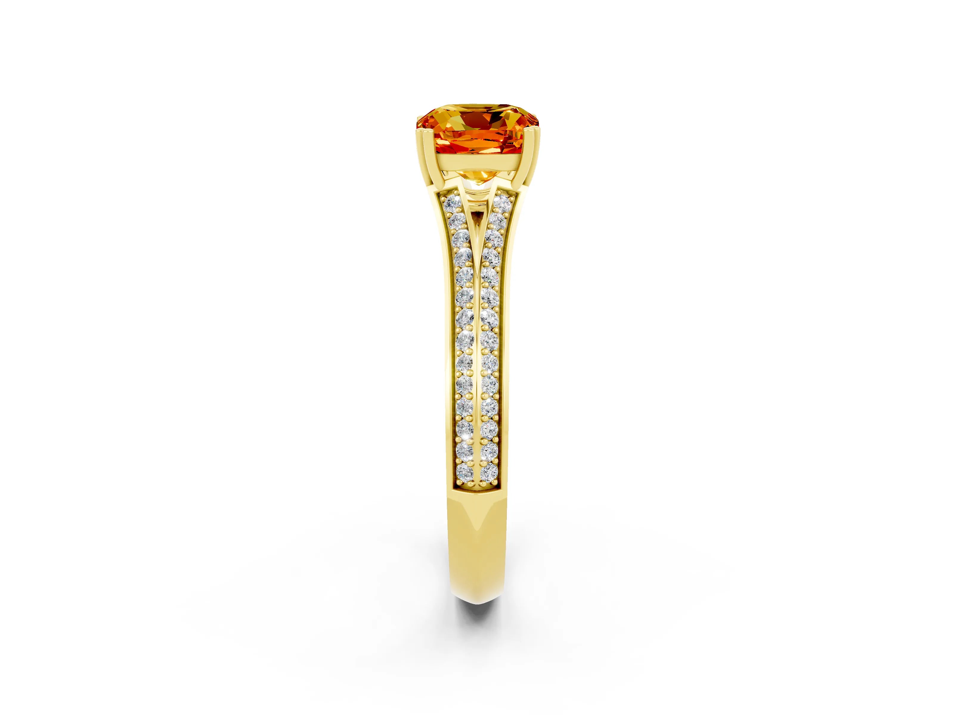 Yellow gold Cushion Cut Citrine Split Shank Engagement Ring with Pavé Band_2