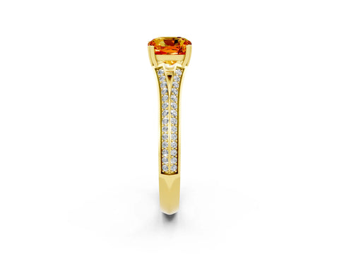 Yellow gold Cushion Cut Citrine Split Shank Engagement Ring with Pavé Band_2