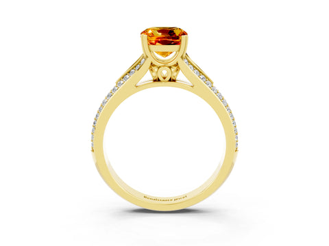 Yellow gold Cushion Cut Citrine Split Shank Engagement Ring with Pavé Band_3