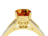 Yellow gold Cushion Cut Citrine Split Shank Engagement Ring with Pavé Band_4