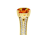 Yellow gold Cushion Cut Citrine Split Shank Engagement Ring with Pavé Band_5