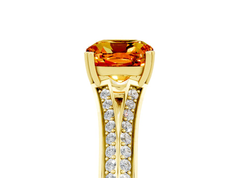 Yellow gold Cushion Cut Citrine Split Shank Engagement Ring with Pavé Band_5