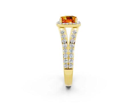 Yellow gold Cushion Cut Citrine Split Shank Halo Ring with Four-Prong Setting_14