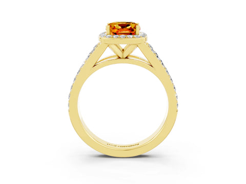 Yellow gold Cushion Cut Citrine Split Shank Halo Ring with Four-Prong Setting_15