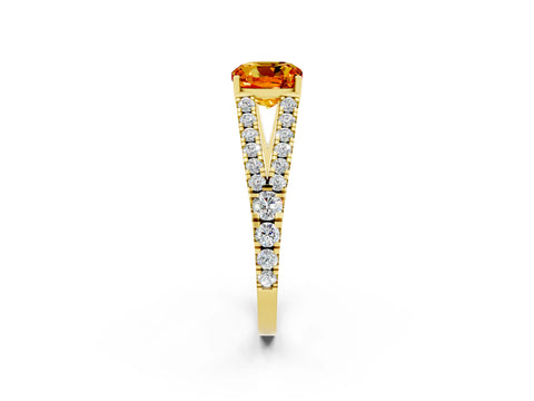 Yellow gold Cushion Cut Citrine Split Shank Pavé Engagement Ring with Four-Prong Setting_14