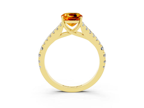Yellow gold Cushion Cut Citrine Split Shank Pavé Engagement Ring with Four-Prong Setting_15