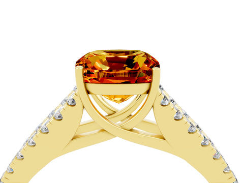 Yellow gold Cushion Cut Citrine Split Shank Pavé Engagement Ring with Four-Prong Setting_16