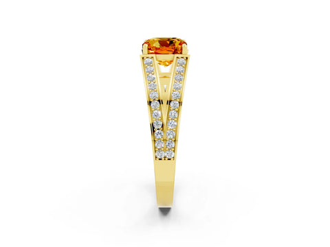 Yellow gold Cushion Cut Citrine Split Shank Ring with Pavé Band and Four-Prong Setting_2