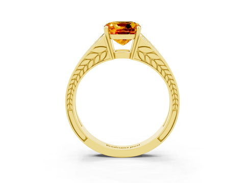 Yellow gold Cushion Cut Citrine Split Shank Ring with Pavé Band and Four-Prong Setting_3