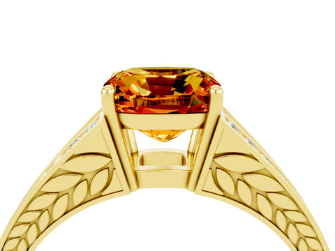 Yellow gold Cushion Cut Citrine Split Shank Ring with Pavé Band and Four-Prong Setting_4
