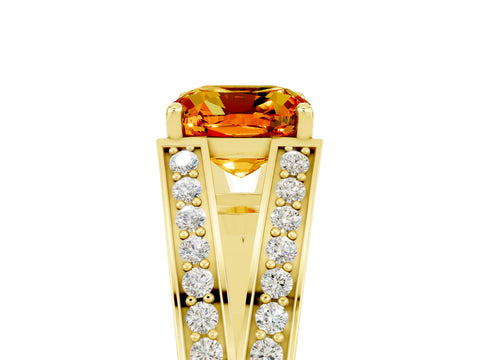 Yellow gold Cushion Cut Citrine Split Shank Ring with Pavé Band and Four-Prong Setting_5