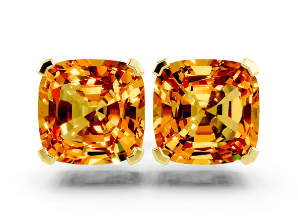 Yellow gold Cushion Cut Citrine Stud Earrings