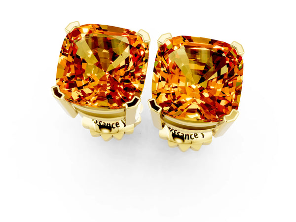 Yellow gold Cushion Cut Citrine Stud Earrings