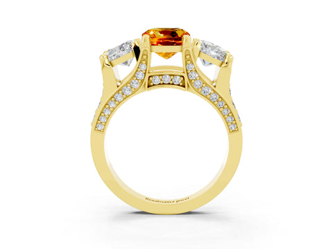 Yellow gold Cushion Cut Citrine Three-Stone Ring with Channel Set Band and Four-Prong Setting_3