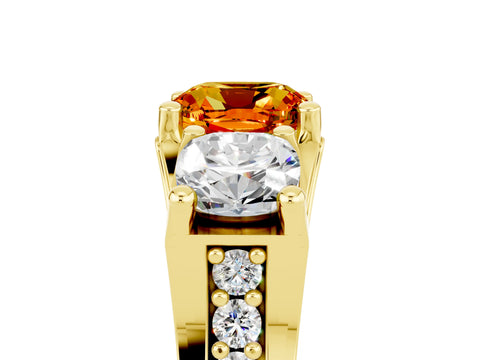Yellow gold Cushion Cut Citrine Three-Stone Ring with Channel Set Band and Four-Prong Setting_5